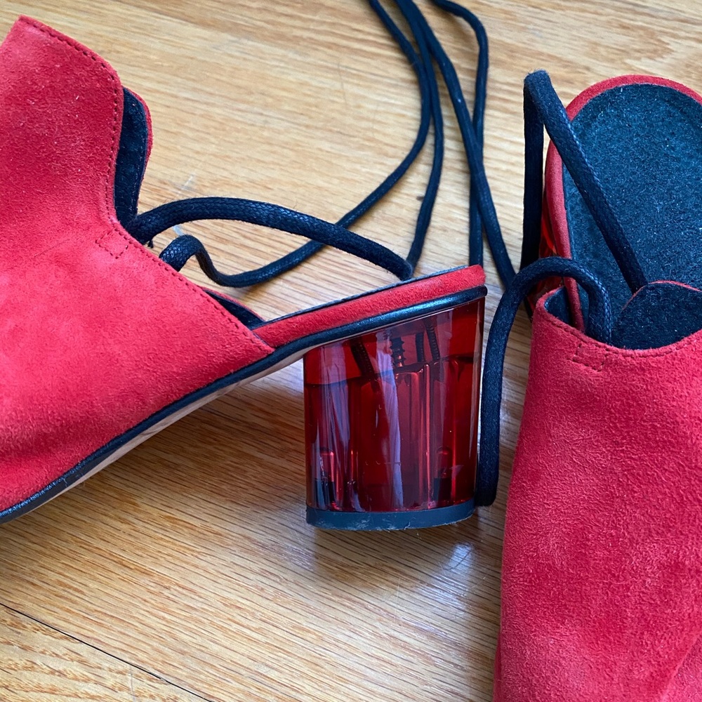 Red suede free people tie up shoes